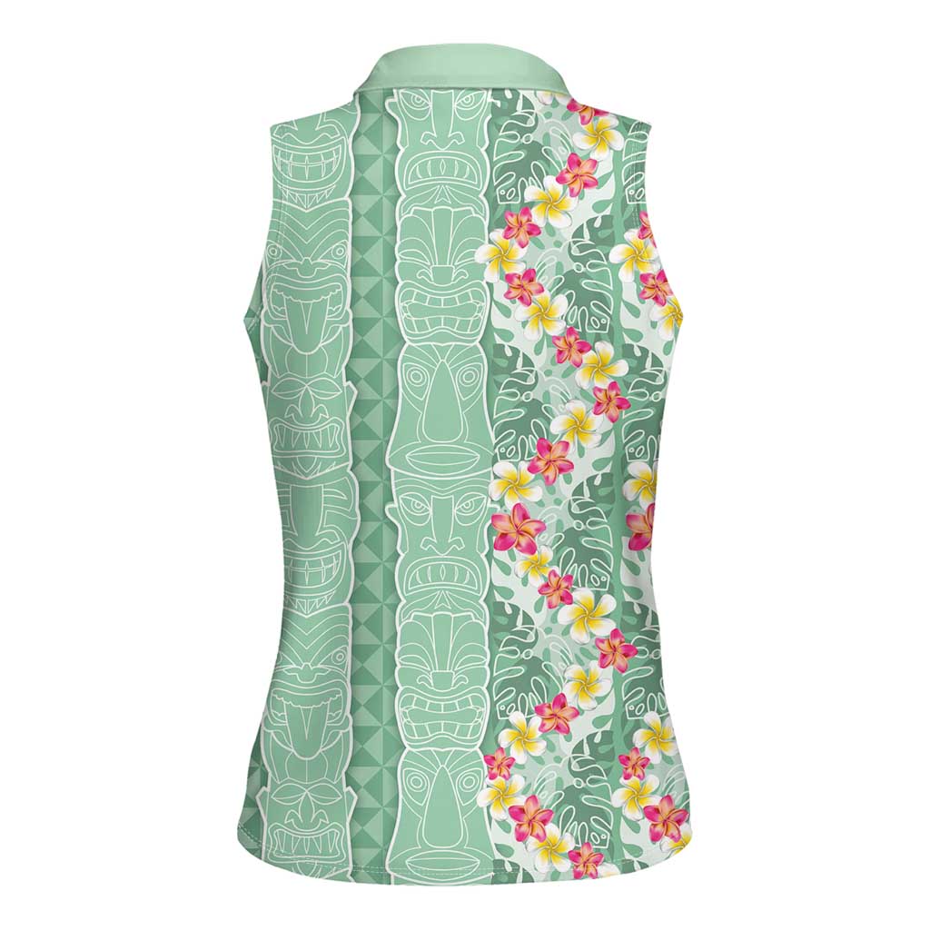 Menthol Green Aloha Hawaii Tiki Women Sleeveless Polo Shirt Tropical Plumeria - Seamless Style LT14 - Polynesian Pride