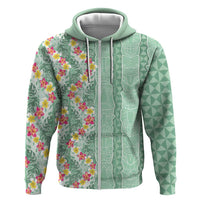 Menthol Green Aloha Hawaii Tiki Zip Hoodie Tropical Plumeria - Seamless Style LT14 Zip Hoodie Green - Polynesian Pride