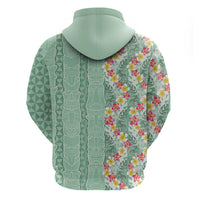 Menthol Green Aloha Hawaii Tiki Zip Hoodie Tropical Plumeria - Seamless Style LT14 - Polynesian Pride