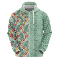 Menthol Green Aloha Hawaii Tiki Zip Hoodie Tropical Plumeria - Seamless Style LT14 - Polynesian Pride