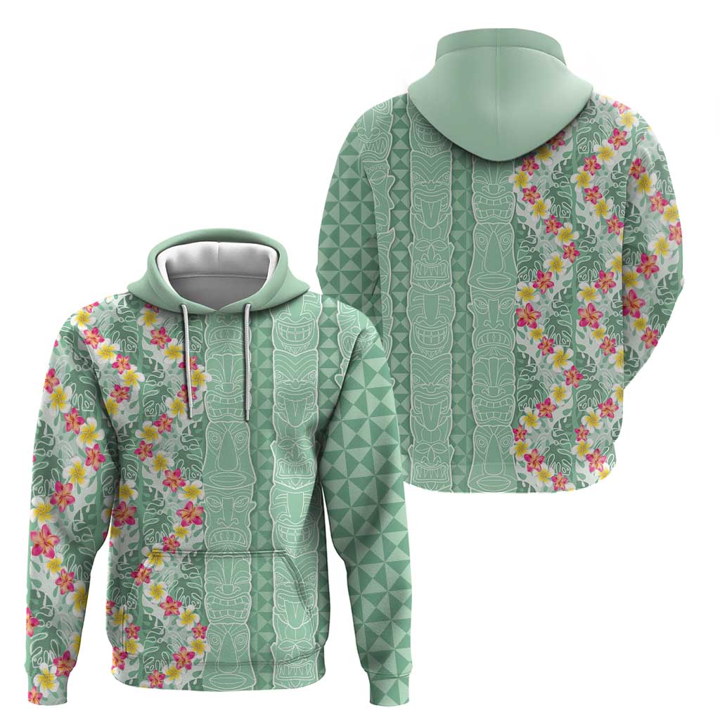 Menthol Green Aloha Hawaii Tiki Zip Hoodie Tropical Plumeria - Seamless Style LT14 - Polynesian Pride