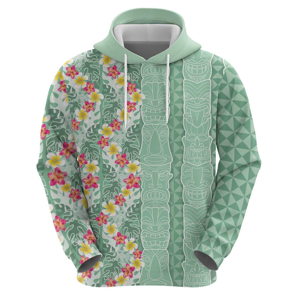 Menthol Green Aloha Hawaii Tiki Zip Hoodie Tropical Plumeria - Seamless Style LT14 - Polynesian Pride