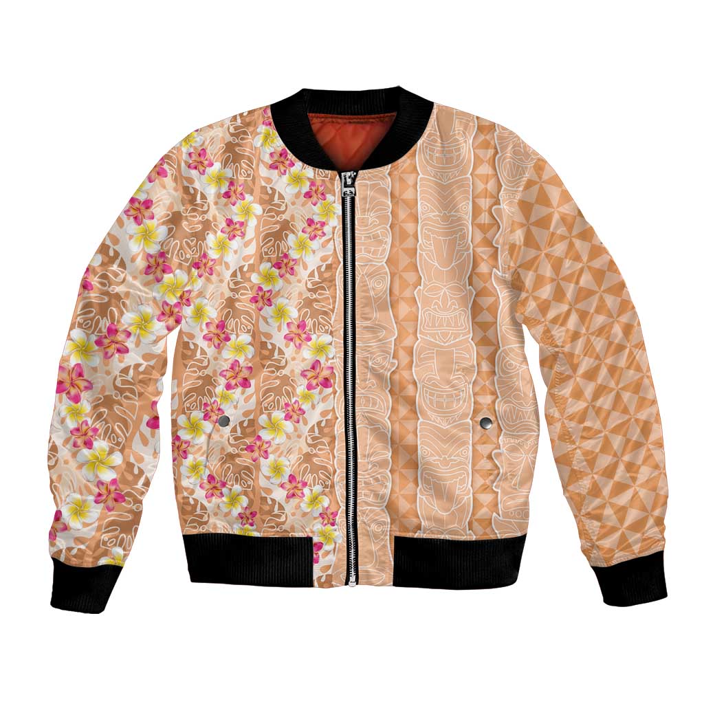 Orange Chiffon Aloha Hawaii Tiki Bomber Jacket Tropical Plumeria - Seamless Style LT14 Unisex Orange - Polynesian Pride