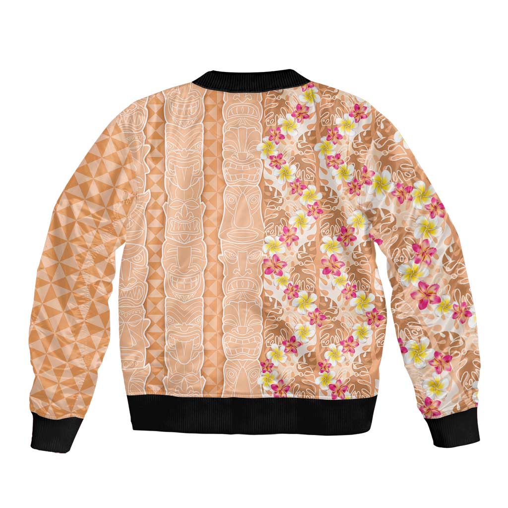 Orange Chiffon Aloha Hawaii Tiki Bomber Jacket Tropical Plumeria - Seamless Style LT14 - Polynesian Pride