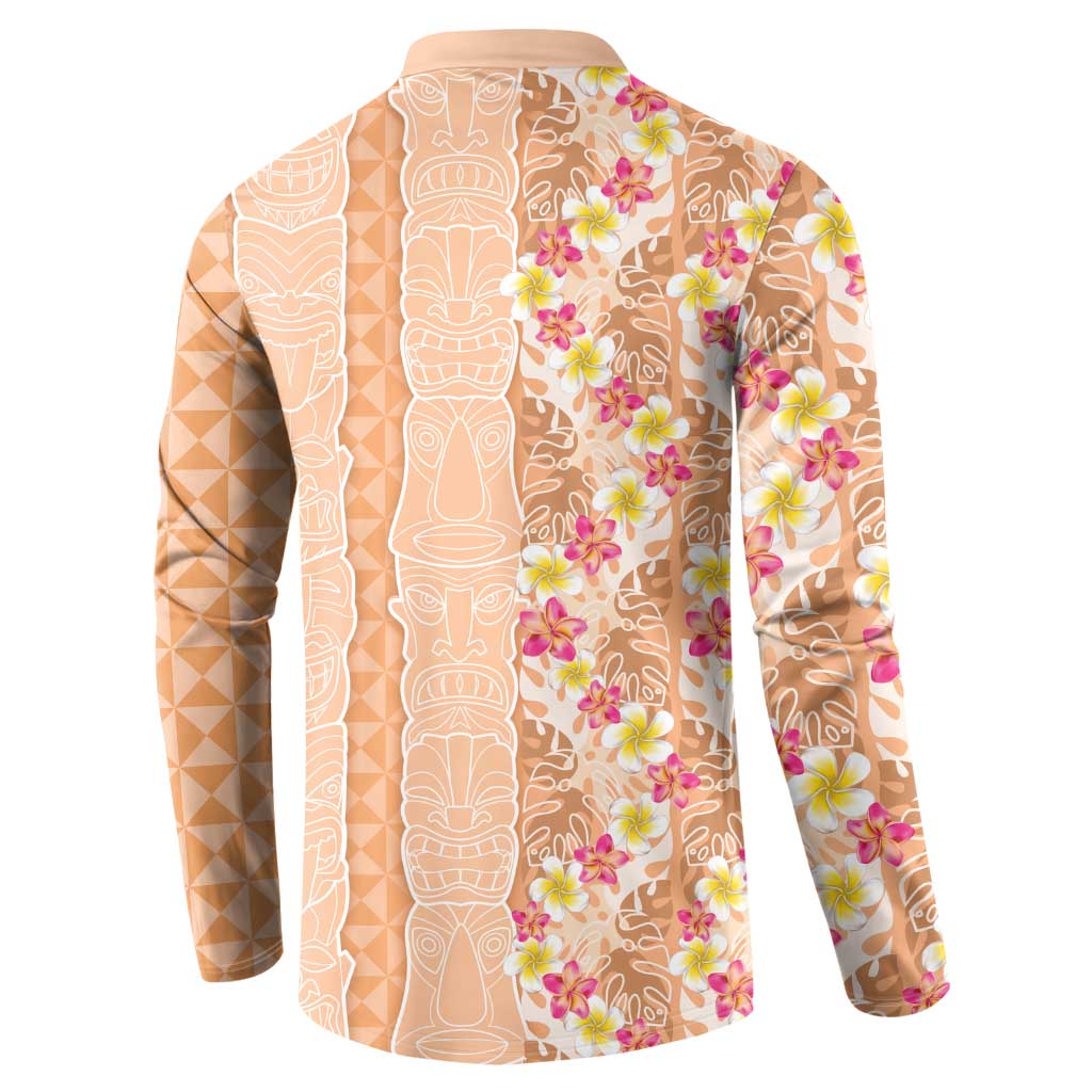 Orange Chiffon Aloha Hawaii Tiki Button Sweatshirt Tropical Plumeria - Seamless Style