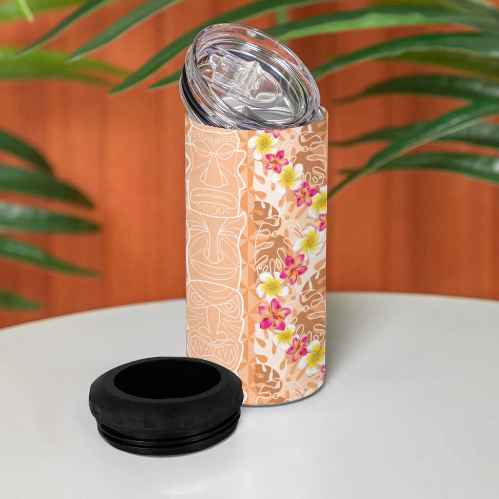 Orange Chiffon Aloha Hawaii Tiki 4 in 1 Can Cooler Tumbler Tropical Plumeria - Seamless Style LT14 - Polynesian Pride