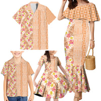 Orange Chiffon Aloha Hawaii Tiki Family Matching Mermaid Dress and Hawaiian Shirt Tropical Plumeria - Seamless Style LT14 - Polynesian Pride
