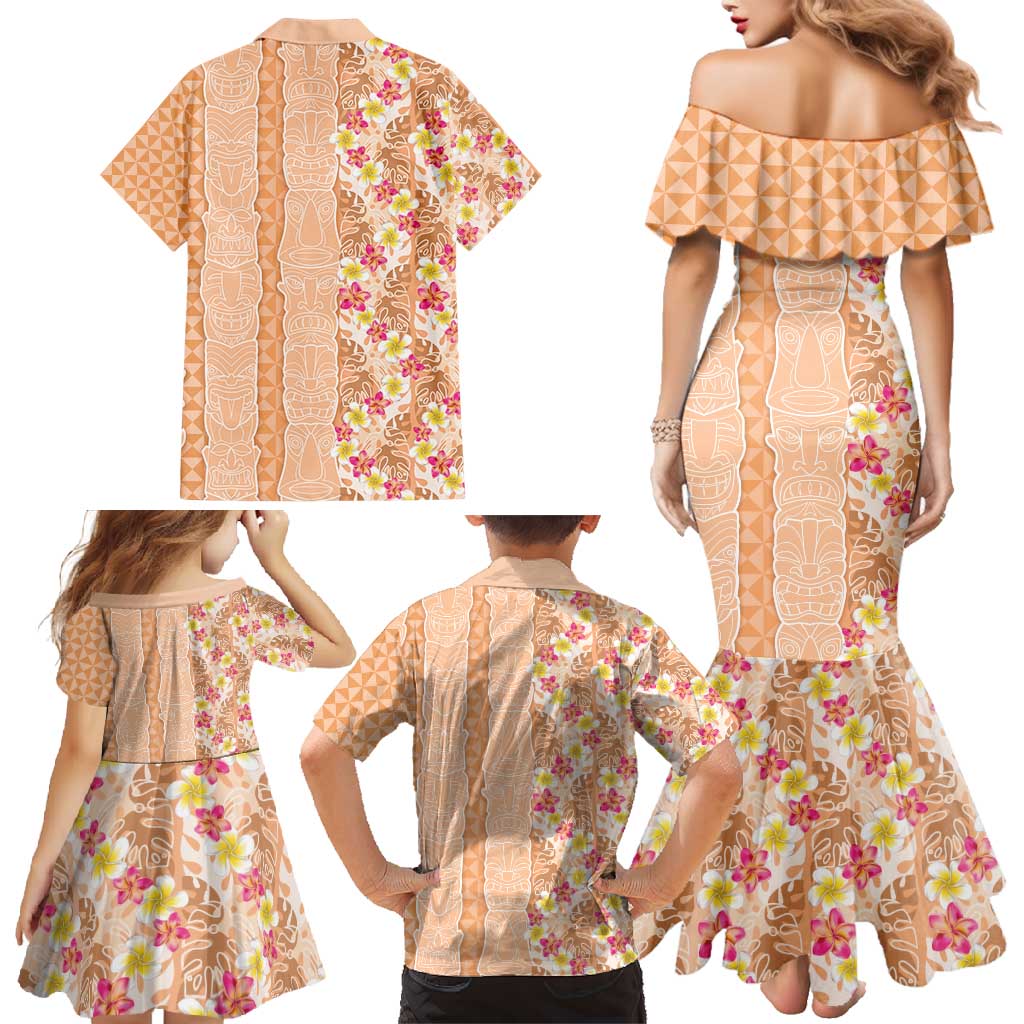 Orange Chiffon Aloha Hawaii Tiki Family Matching Mermaid Dress and Hawaiian Shirt Tropical Plumeria - Seamless Style LT14 - Polynesian Pride