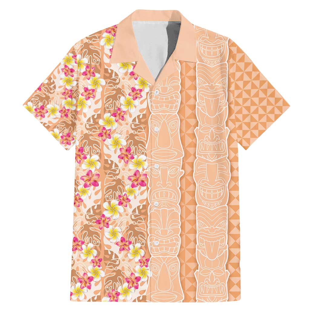Orange Chiffon Aloha Hawaii Tiki Family Matching Mermaid Dress and Hawaiian Shirt Tropical Plumeria - Seamless Style LT14 Dad's Shirt - Short Sleeve Orange - Polynesian Pride