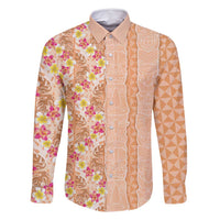 Orange Chiffon Aloha Hawaii Tiki Family Matching Mermaid Dress and Hawaiian Shirt Tropical Plumeria - Seamless Style LT14 Dad's Shirt - Long Sleeve Orange - Polynesian Pride