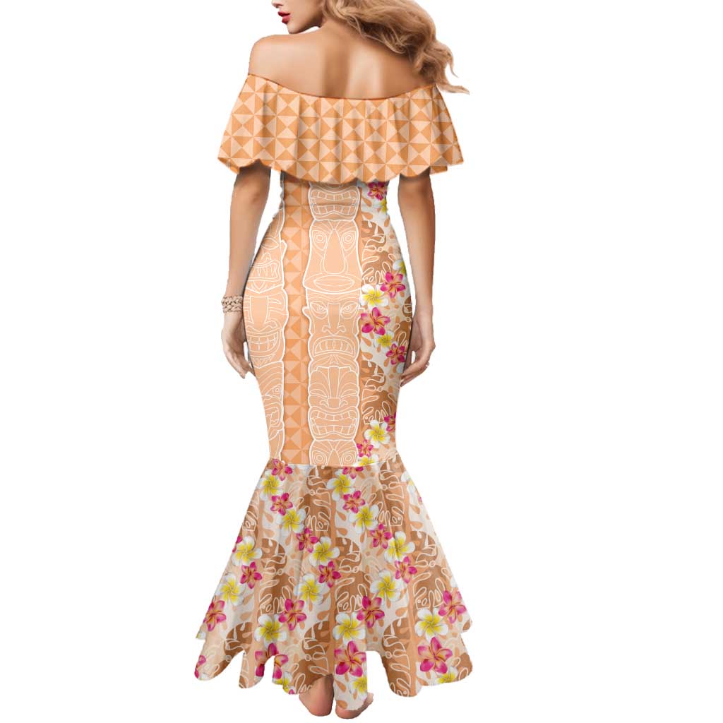 Orange Chiffon Aloha Hawaii Tiki Family Matching Mermaid Dress and Hawaiian Shirt Tropical Plumeria - Seamless Style LT14 - Polynesian Pride