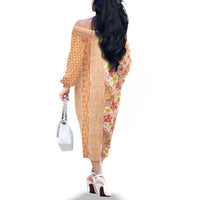 Orange Chiffon Aloha Hawaii Tiki Family Matching Off The Shoulder Long Sleeve Dress and Hawaiian Shirt Tropical Plumeria - Seamless Style LT14 - Polynesian Pride
