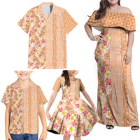 Orange Chiffon Aloha Hawaii Tiki Family Matching Off Shoulder Maxi Dress and Hawaiian Shirt Tropical Plumeria - Seamless Style LT14 - Polynesian Pride