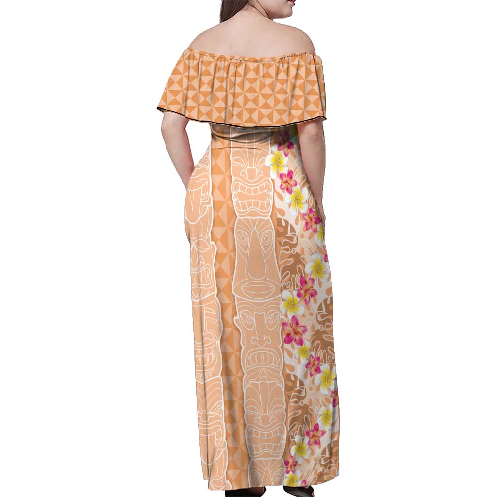 Orange Chiffon Aloha Hawaii Tiki Family Matching Off Shoulder Maxi Dress and Hawaiian Shirt Tropical Plumeria - Seamless Style LT14 - Polynesian Pride