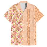 Orange Chiffon Aloha Hawaii Tiki Family Matching Off Shoulder Short Dress and Hawaiian Shirt Tropical Plumeria - Seamless Style