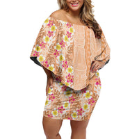 Orange Chiffon Aloha Hawaii Tiki Family Matching Off Shoulder Short Dress and Hawaiian Shirt Tropical Plumeria - Seamless Style
