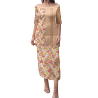 Orange Chiffon Aloha Hawaii Tiki Family Matching Puletasi and Hawaiian Shirt Tropical Plumeria - Seamless Style LT14 Mom's Dress Orange - Polynesian Pride