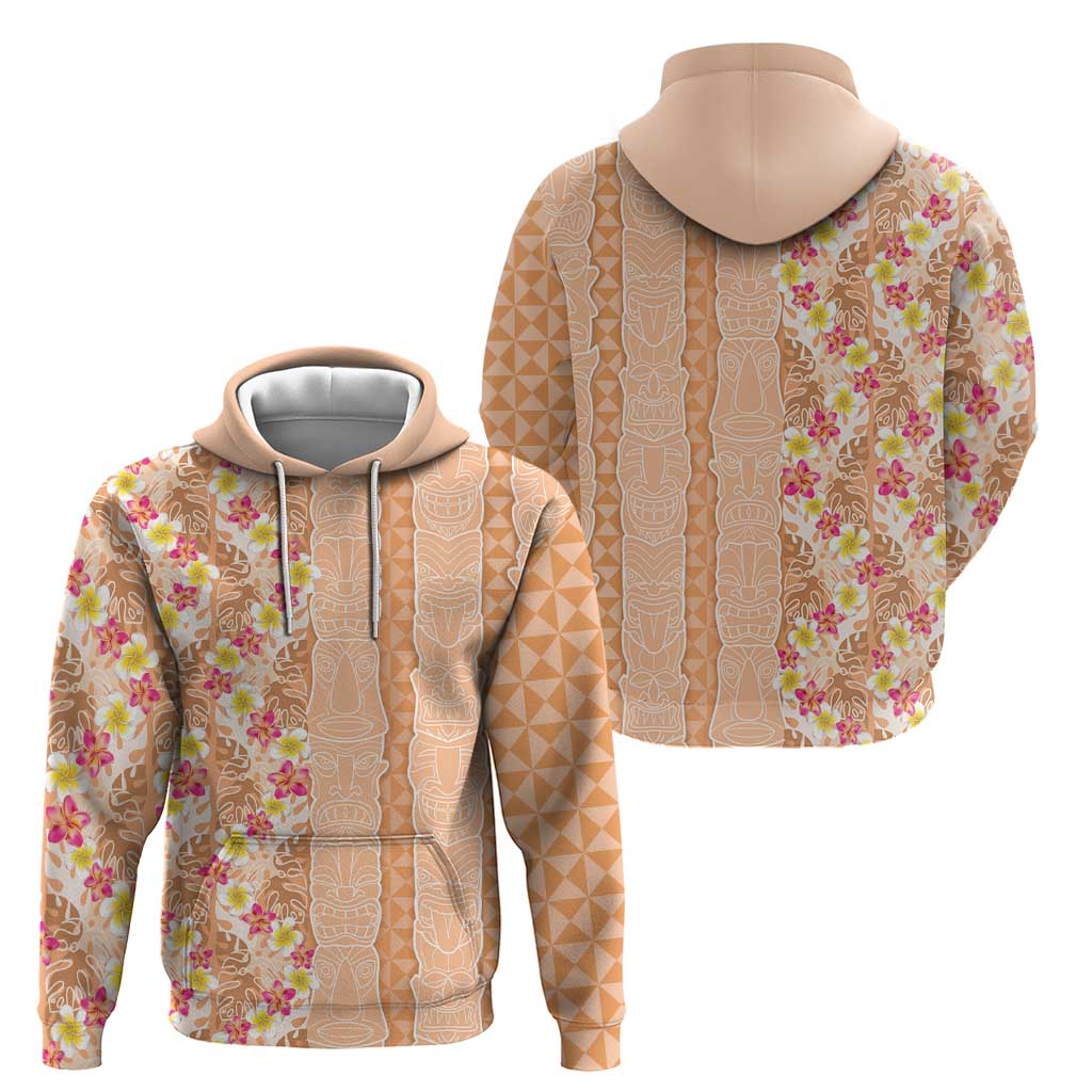 Orange Chiffon Aloha Hawaii Tiki Hoodie Tropical Plumeria - Seamless Style