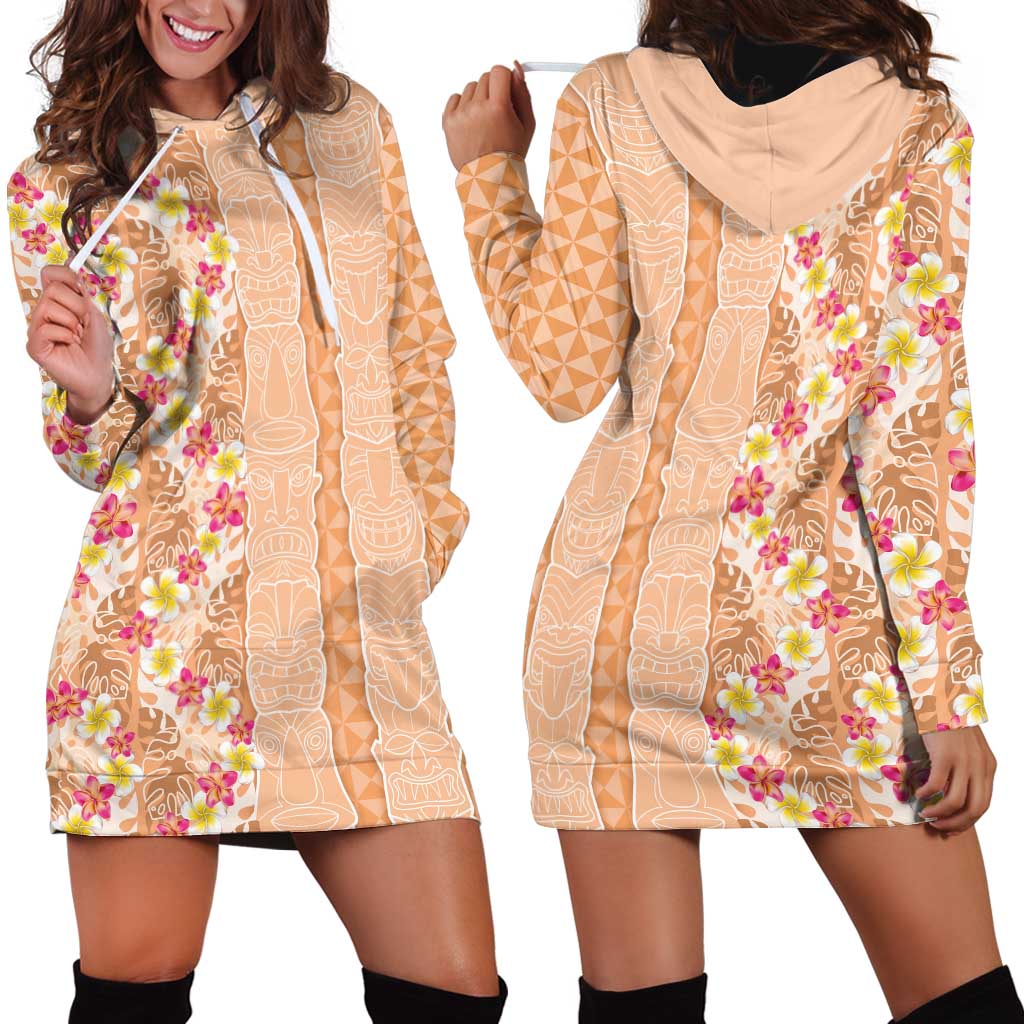 Orange Chiffon Aloha Hawaii Tiki Hoodie Dress Tropical Plumeria - Seamless Style LT14 - Polynesian Pride