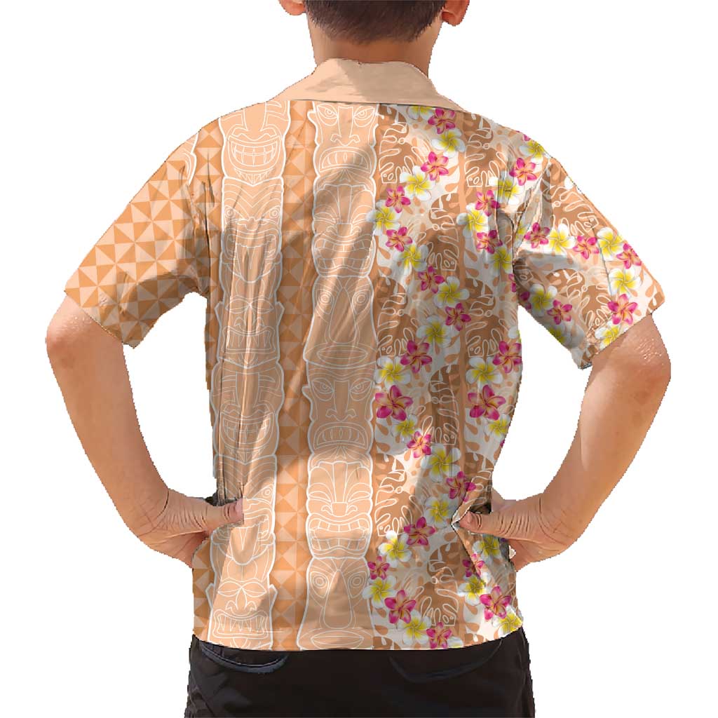 Orange Chiffon Aloha Hawaii Tiki Kid Hawaiian Shirt Tropical Plumeria - Seamless Style