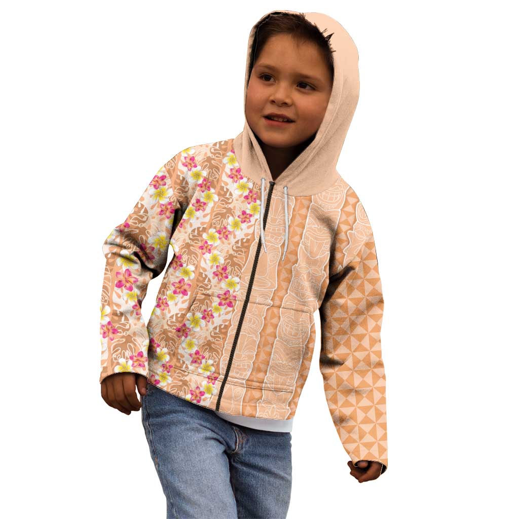 Orange Chiffon Aloha Hawaii Tiki Kid Hoodie Tropical Plumeria - Seamless Style
