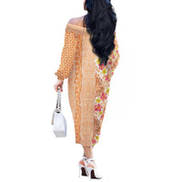 Orange Chiffon Aloha Hawaii Tiki Off The Shoulder Long Sleeve Dress Tropical Plumeria - Seamless Style LT14 - Polynesian Pride