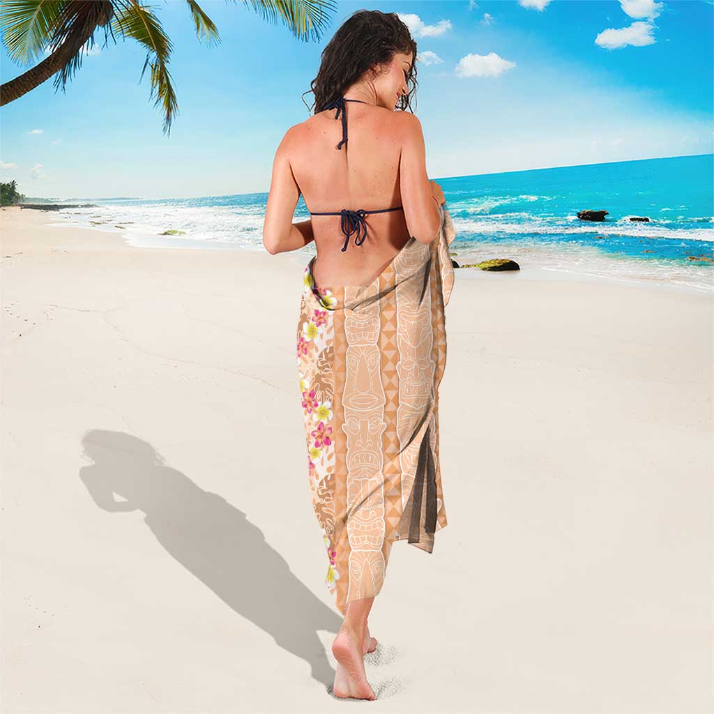 Orange Chiffon Aloha Hawaii Tiki Sarong Tropical Plumeria - Seamless Style