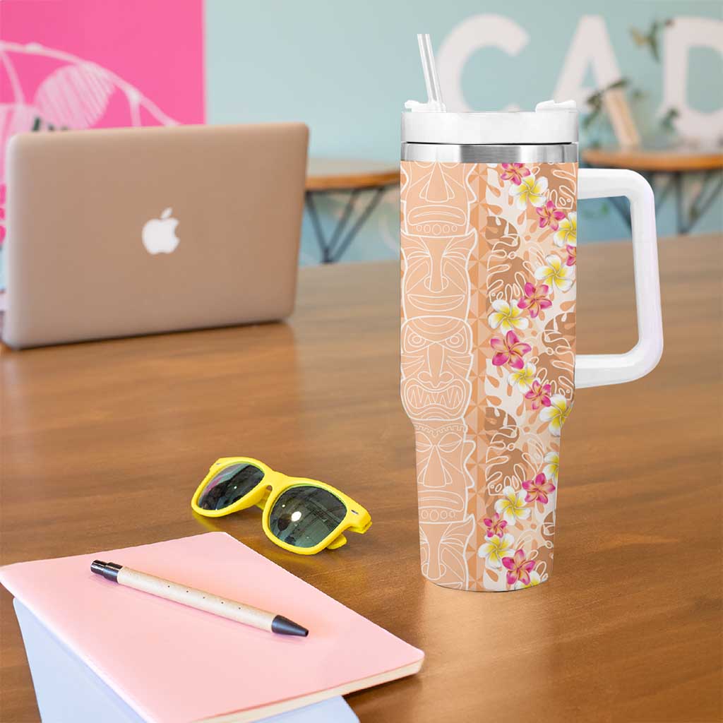 Orange Chiffon Aloha Hawaii Tiki Tumbler With Handle Tropical Plumeria - Seamless Style