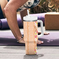 Orange Chiffon Aloha Hawaii Tiki Tumbler With Handle Tropical Plumeria - Seamless Style