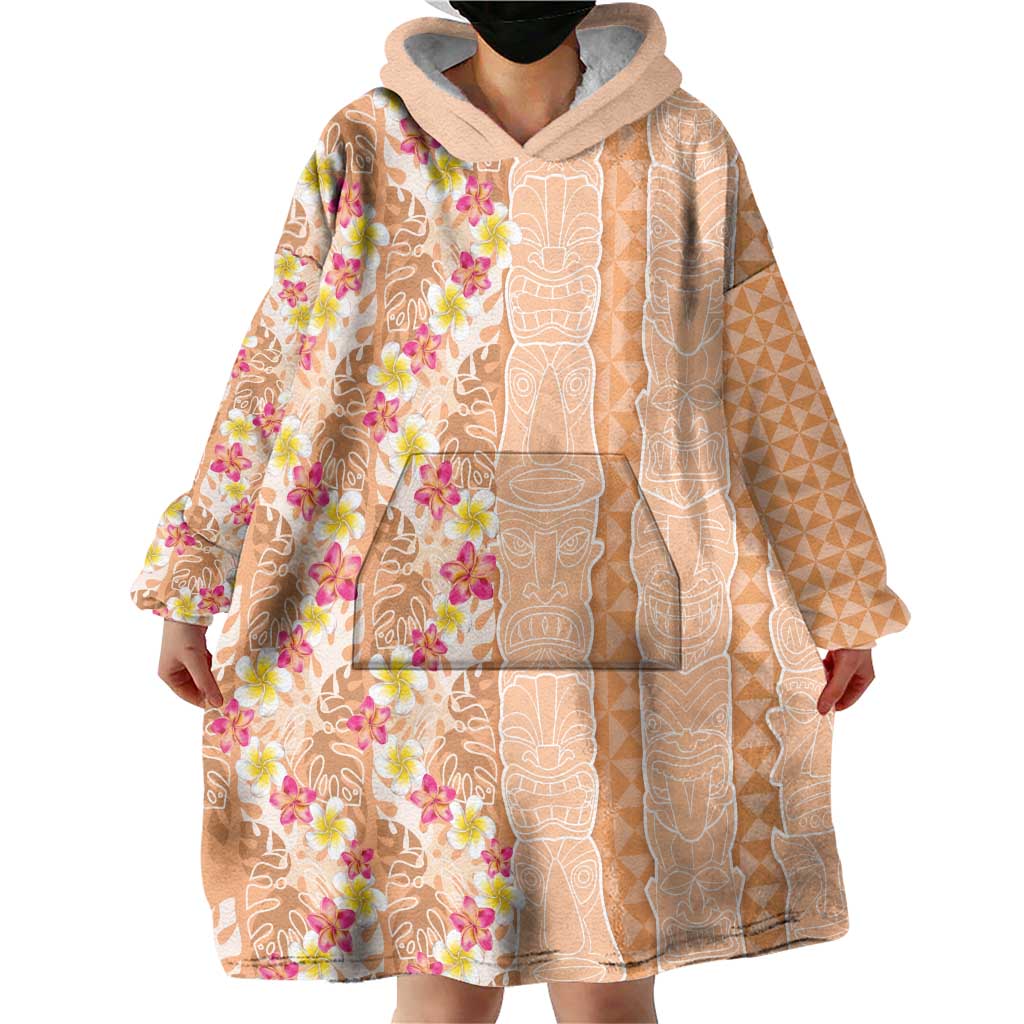 Orange Chiffon Aloha Hawaii Tiki Wearable Blanket Hoodie Tropical Plumeria - Seamless Style LT14 - Polynesian Pride