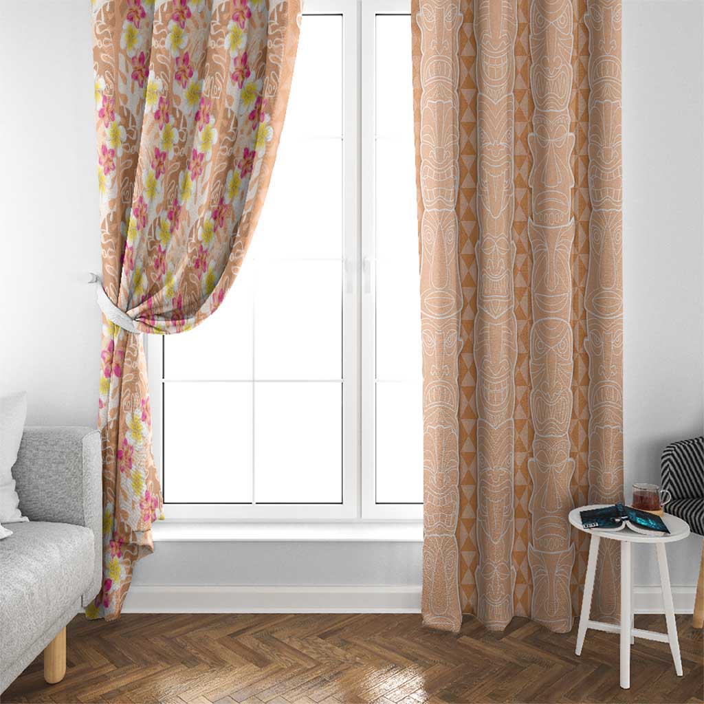 Orange Chiffon Aloha Hawaii Tiki Window Curtain Tropical Plumeria - Seamless Style