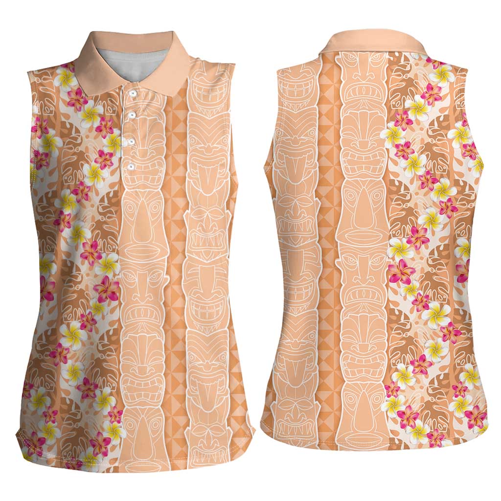 Orange Chiffon Aloha Hawaii Tiki Women Sleeveless Polo Shirt Tropical Plumeria - Seamless Style LT14 - Polynesian Pride