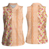 Orange Chiffon Aloha Hawaii Tiki Women Sleeveless Polo Shirt Tropical Plumeria - Seamless Style LT14 - Polynesian Pride