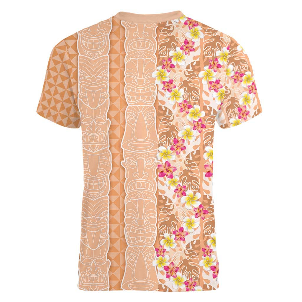 Orange Chiffon Aloha Hawaii Tiki Women V-Neck T-Shirt Tropical Plumeria - Seamless Style LT14 - Polynesian Pride