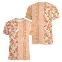 Orange Chiffon Aloha Hawaii Tiki Women V-Neck T-Shirt Tropical Plumeria - Seamless Style LT14 - Polynesian Pride