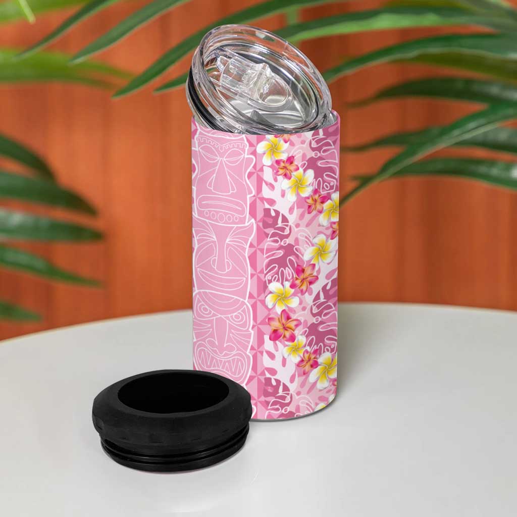 Pastel Magenta Aloha Hawaii Tiki 4 in 1 Can Cooler Tumbler Tropical Plumeria - Seamless Style LT14 - Polynesian Pride