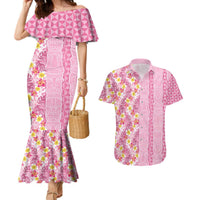 Pastel Magenta Aloha Hawaii Tiki Couples Matching Mermaid Dress and Hawaiian Shirt Tropical Plumeria - Seamless Style LT14 Magenta - Polynesian Pride