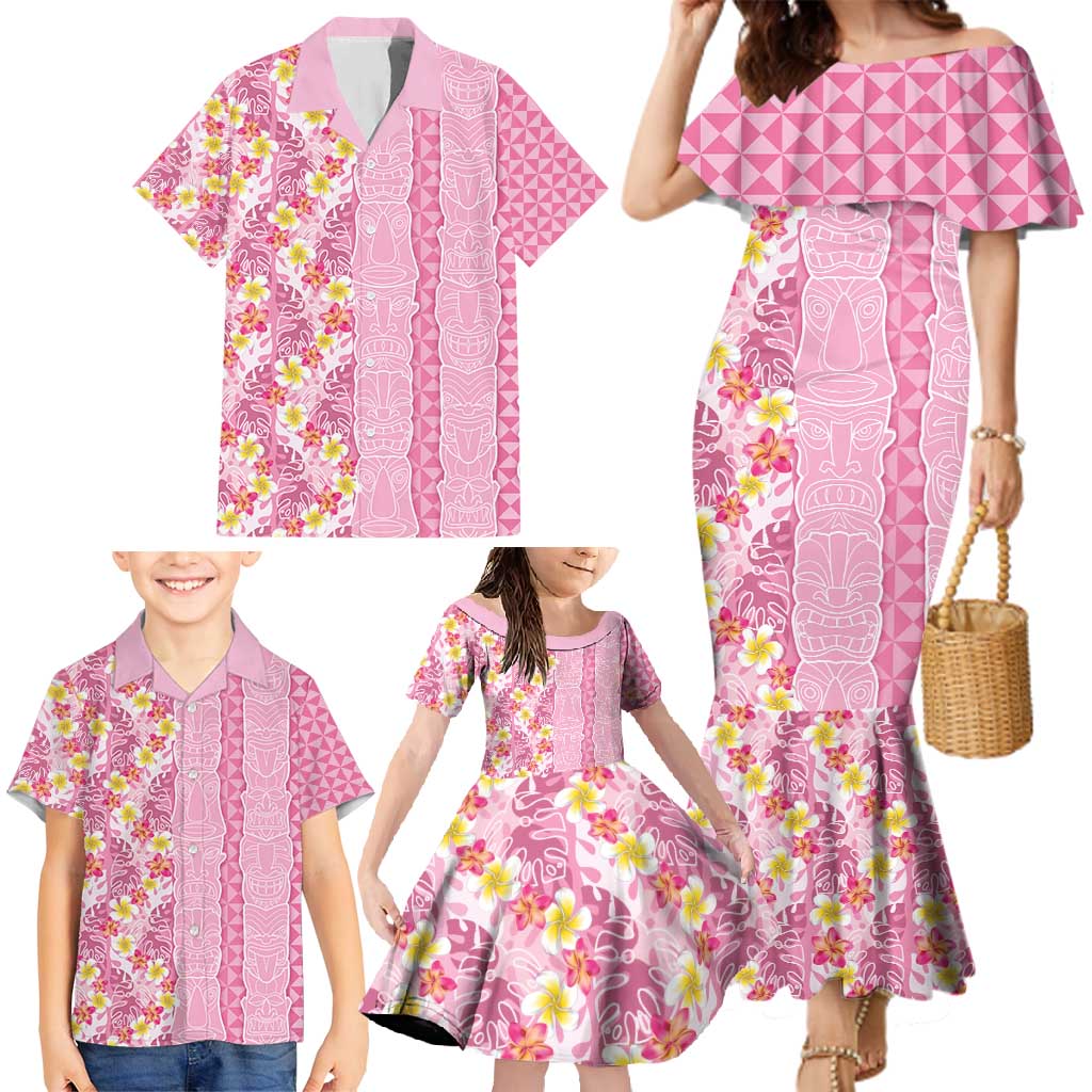 Pastel Magenta Aloha Hawaii Tiki Family Matching Mermaid Dress and Hawaiian Shirt Tropical Plumeria - Seamless Style LT14 - Polynesian Pride