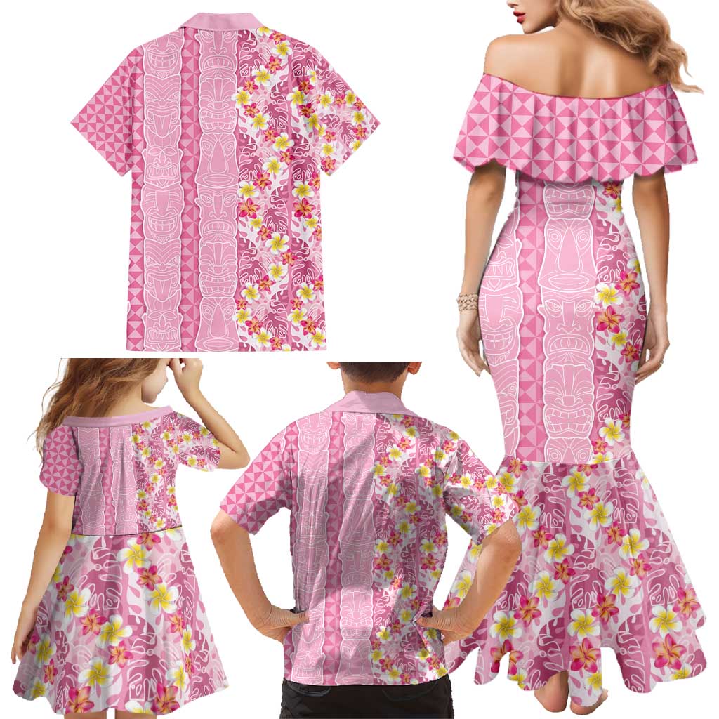 Pastel Magenta Aloha Hawaii Tiki Family Matching Mermaid Dress and Hawaiian Shirt Tropical Plumeria - Seamless Style LT14 - Polynesian Pride