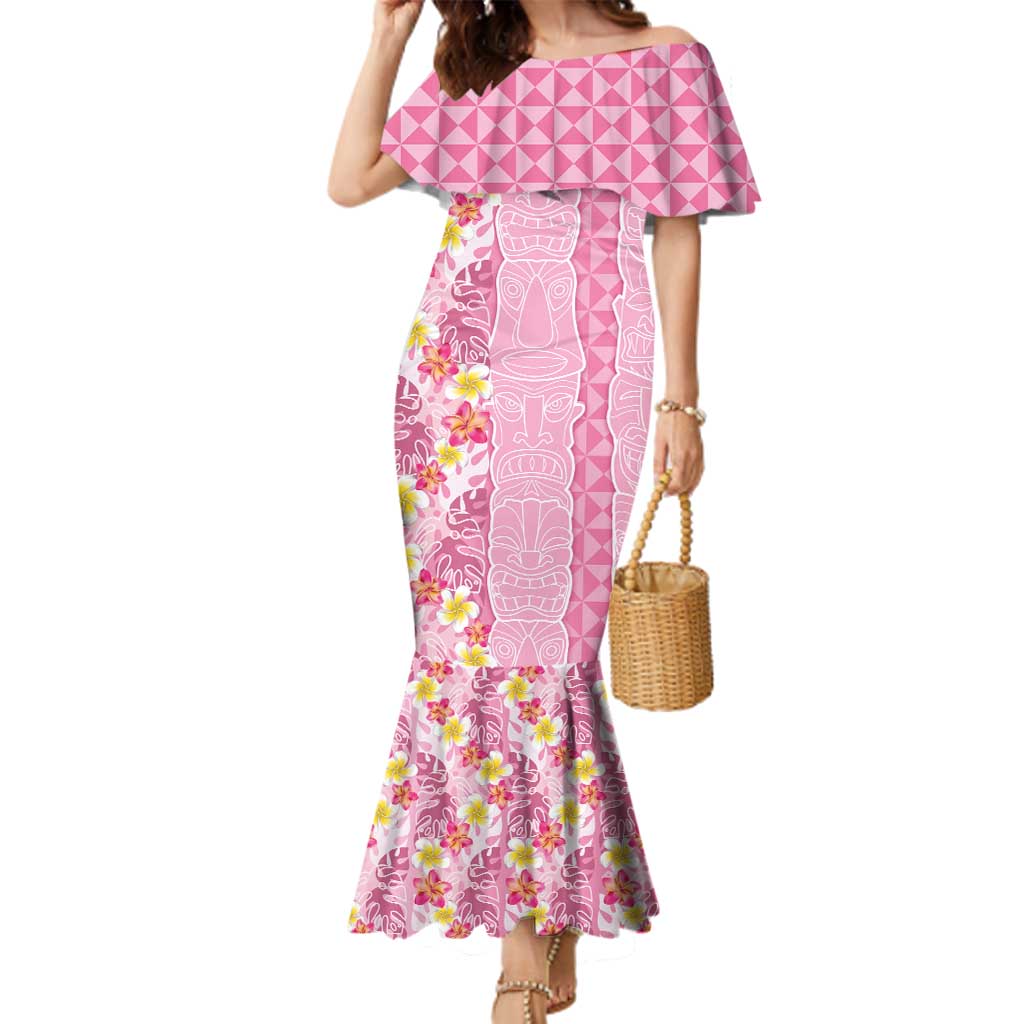 Pastel Magenta Aloha Hawaii Tiki Family Matching Mermaid Dress and Hawaiian Shirt Tropical Plumeria - Seamless Style LT14 Mom's Dress Magenta - Polynesian Pride
