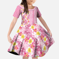 Pastel Magenta Aloha Hawaii Tiki Family Matching Off Shoulder Maxi Dress and Hawaiian Shirt Tropical Plumeria - Seamless Style LT14 Daughter's Dress Magenta - Polynesian Pride