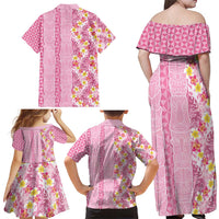 Pastel Magenta Aloha Hawaii Tiki Family Matching Off Shoulder Maxi Dress and Hawaiian Shirt Tropical Plumeria - Seamless Style LT14 - Polynesian Pride