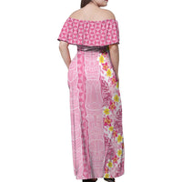 Pastel Magenta Aloha Hawaii Tiki Family Matching Off Shoulder Maxi Dress and Hawaiian Shirt Tropical Plumeria - Seamless Style LT14 - Polynesian Pride