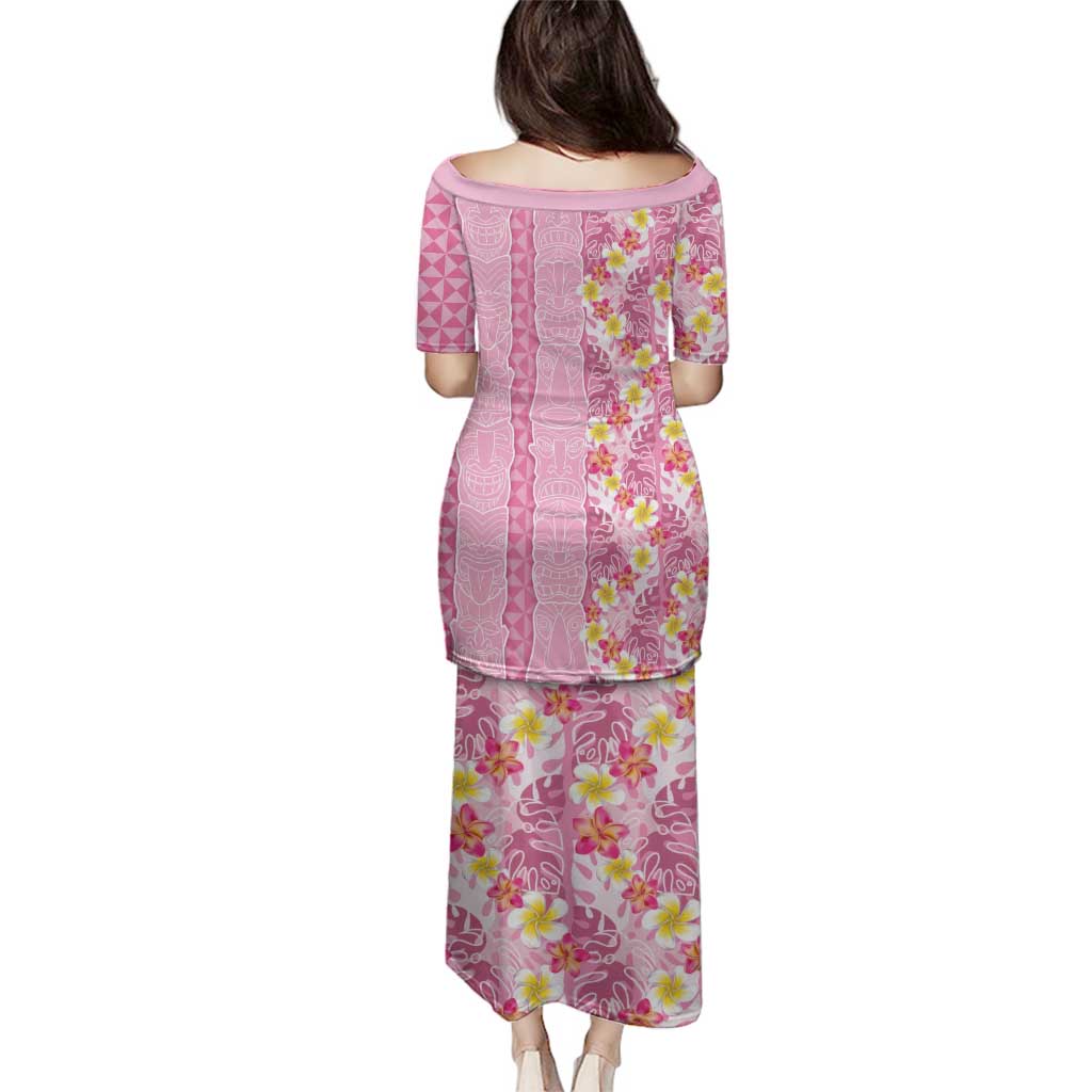 Pastel Magenta Aloha Hawaii Tiki Family Matching Puletasi and Hawaiian Shirt Tropical Plumeria - Seamless Style LT14 - Polynesian Pride