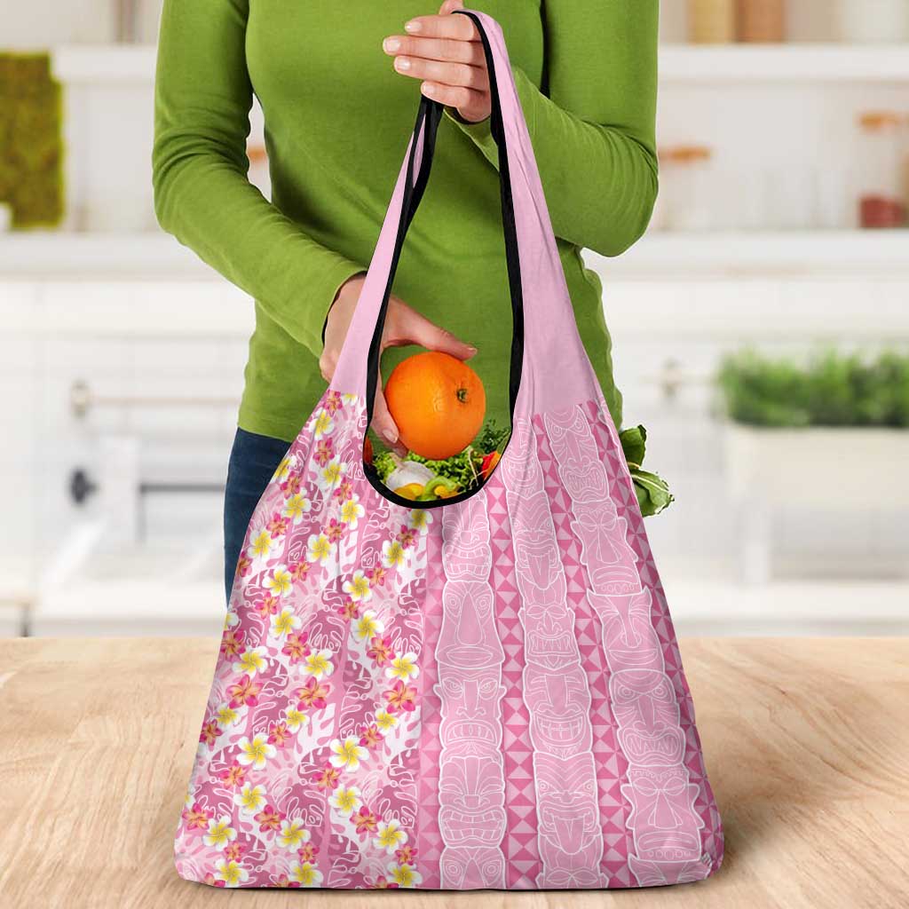 Pastel Magenta Aloha Hawaii Tiki Grocery Bag Tropical Plumeria - Seamless Style