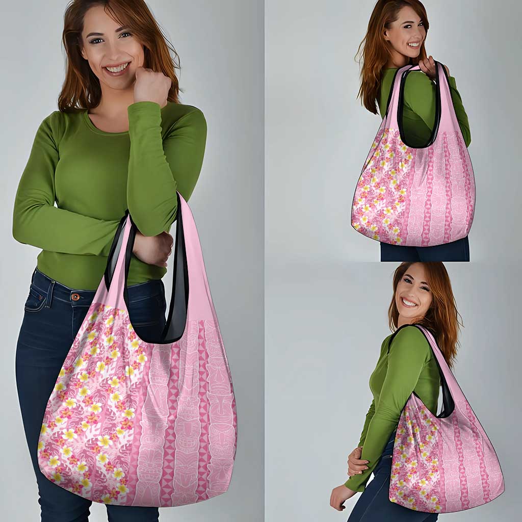Pastel Magenta Aloha Hawaii Tiki Grocery Bag Tropical Plumeria - Seamless Style