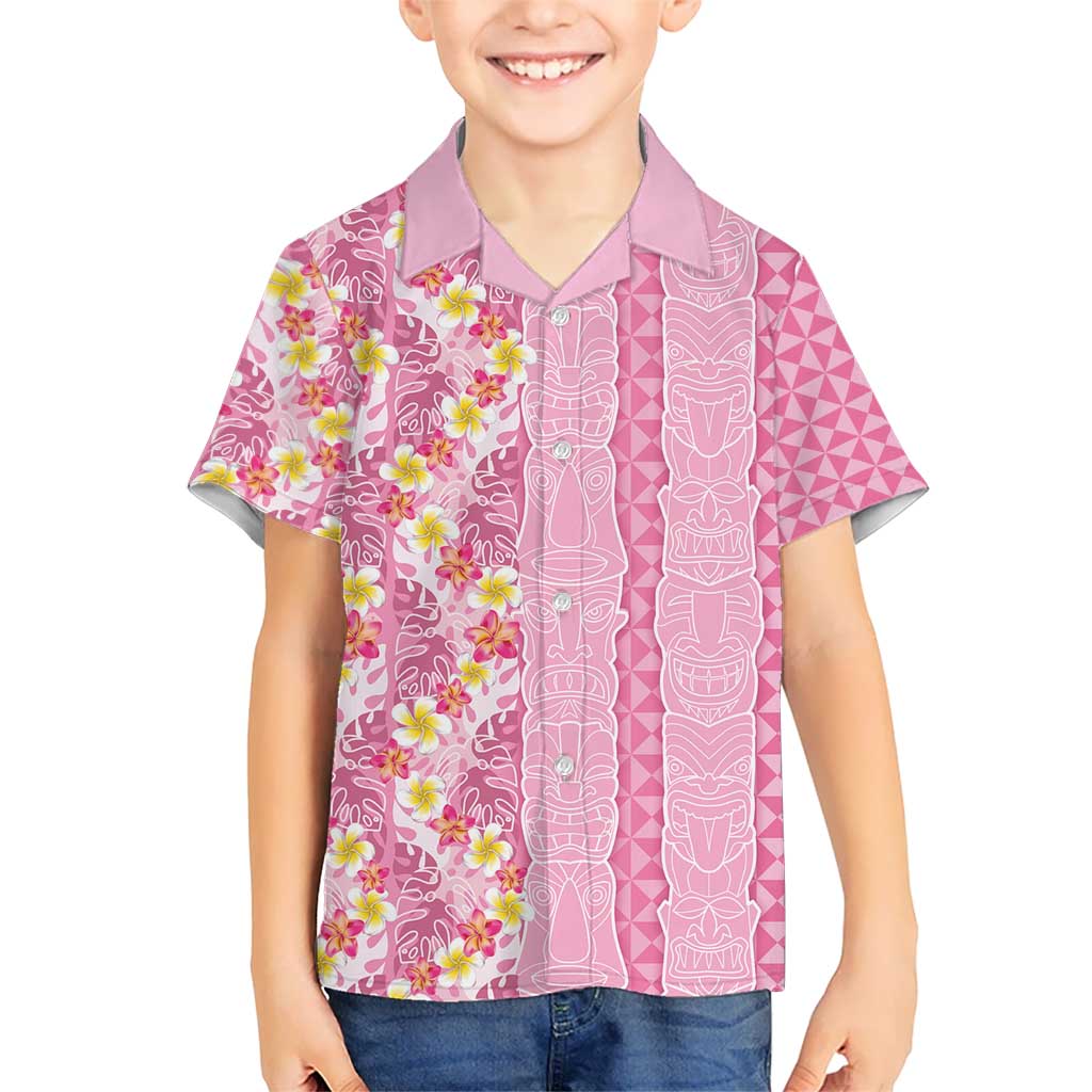 Pastel Magenta Aloha Hawaii Tiki Kid Hawaiian Shirt Tropical Plumeria - Seamless Style LT14 Kid Magenta - Polynesian Pride
