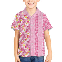 Pastel Magenta Aloha Hawaii Tiki Kid Hawaiian Shirt Tropical Plumeria - Seamless Style LT14 Kid Magenta - Polynesian Pride