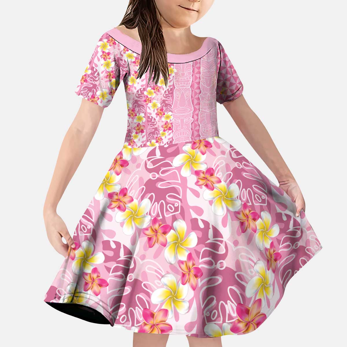 Pastel Magenta Aloha Hawaii Tiki Kid Short Sleeve Dress Tropical Plumeria - Seamless Style LT14 KID Magenta - Polynesian Pride