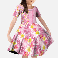 Pastel Magenta Aloha Hawaii Tiki Kid Short Sleeve Dress Tropical Plumeria - Seamless Style LT14 KID Magenta - Polynesian Pride